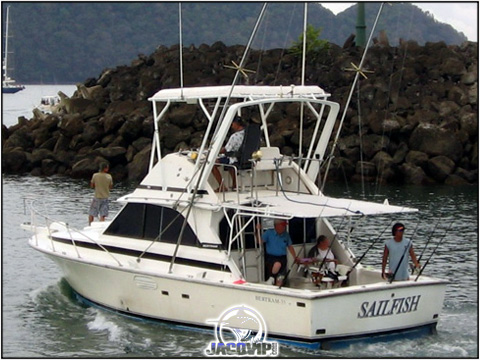 The Sailfish sportfishing boat leaving Los Suenos Marina in Costa Rica