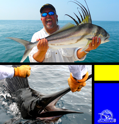 Two images of people fishing in Costa Rica with Jaco VIP