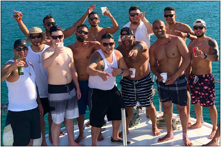Group of guys on a party boat for a bachelor party in Costa Rica
