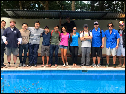 Bacheloer Party Group by the pool