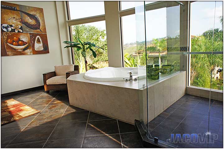 Master bathroom jacuzzi with mountain views