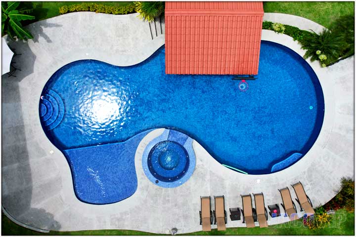 direct over head photo of large designer pool
