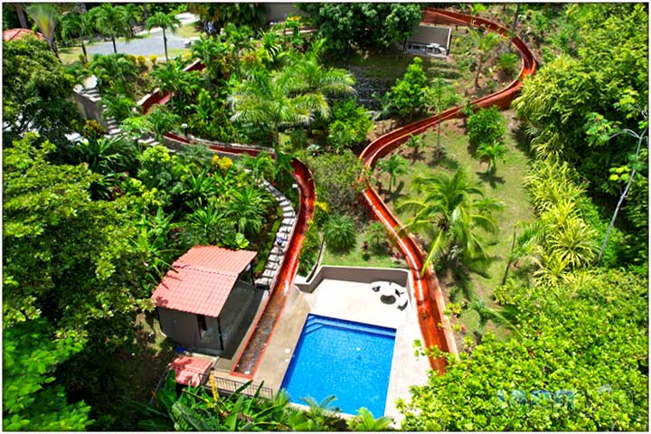 Overhead drone photo of casa ponte 2 and waterslides