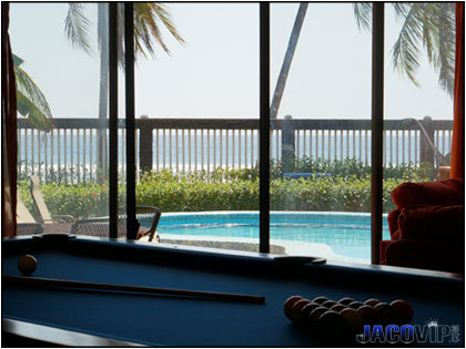 pool table and exterior view