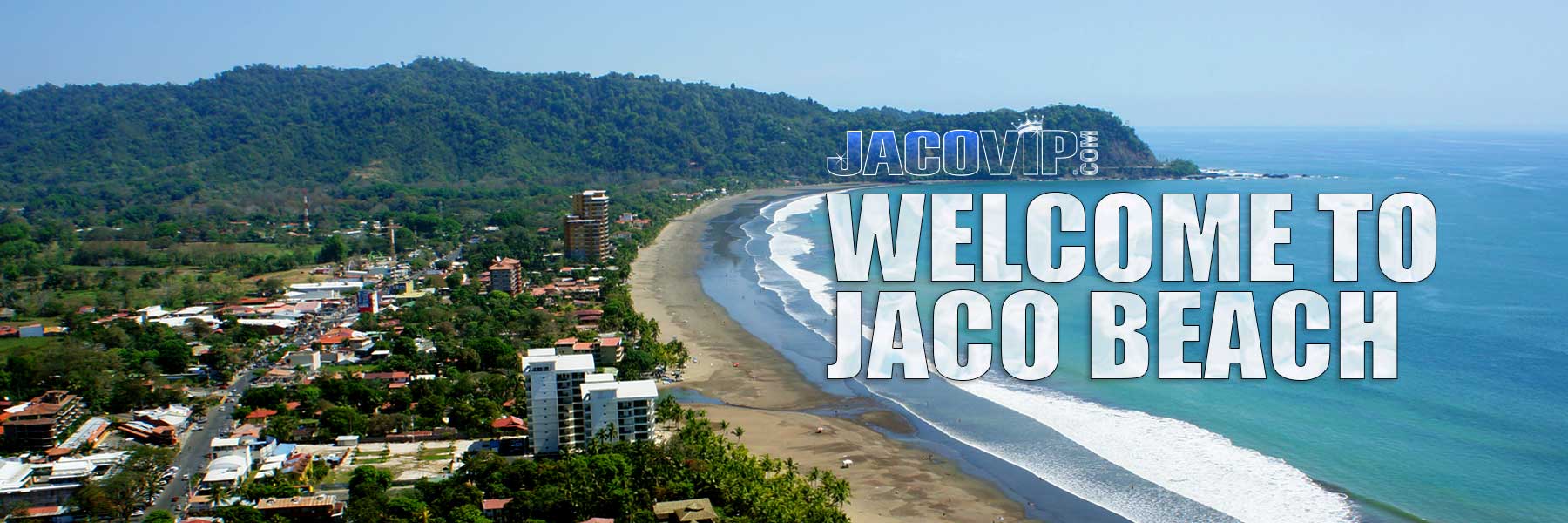 Southern aerial view of Jaco main street and beach in Costa Rica