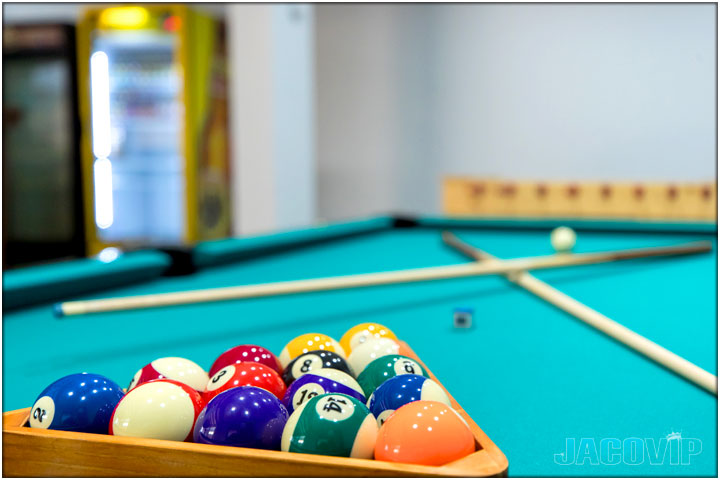 Close up of pool balls on table