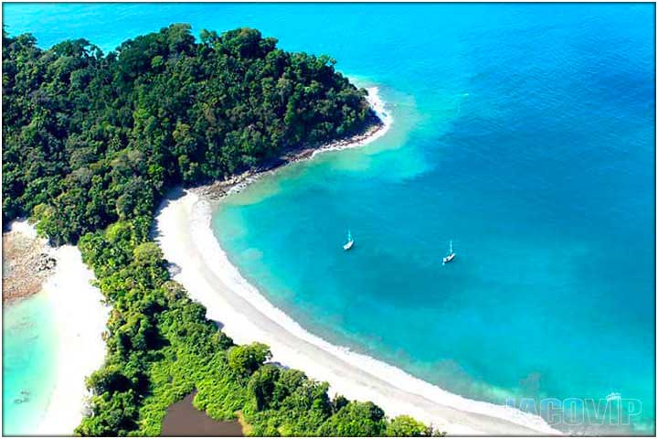 Drone photo of two beaches at Manuel Antonio National Park