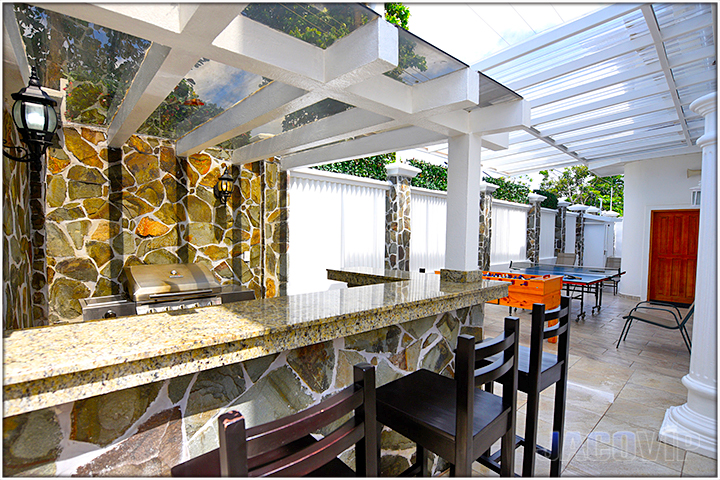 outdoor bar with stools