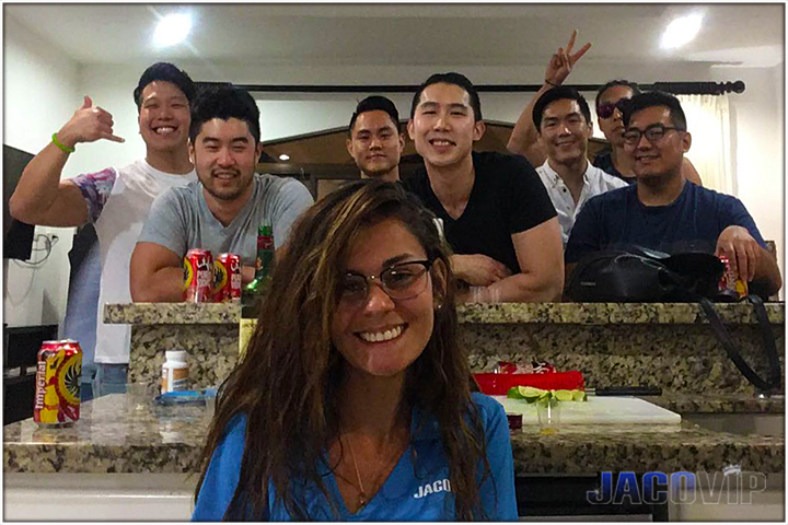 Jaco each Bachelor Party Group with JacoVIP Concierge in the kitchen