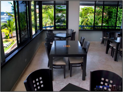 dining area with beach view