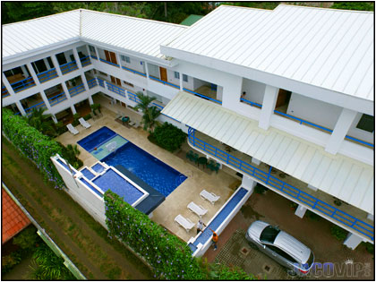 sky view of pool and house