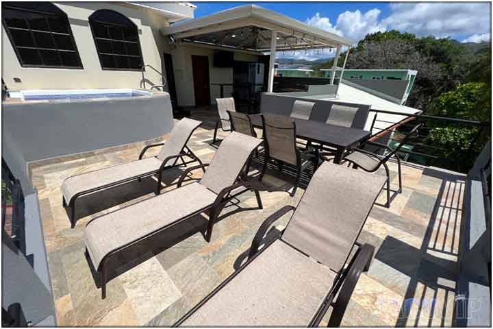 Rooftop jacuzzi with ocean and sunset views of Jaco Beach