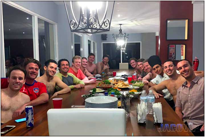 Costa Rica bachelor party group at dinner table