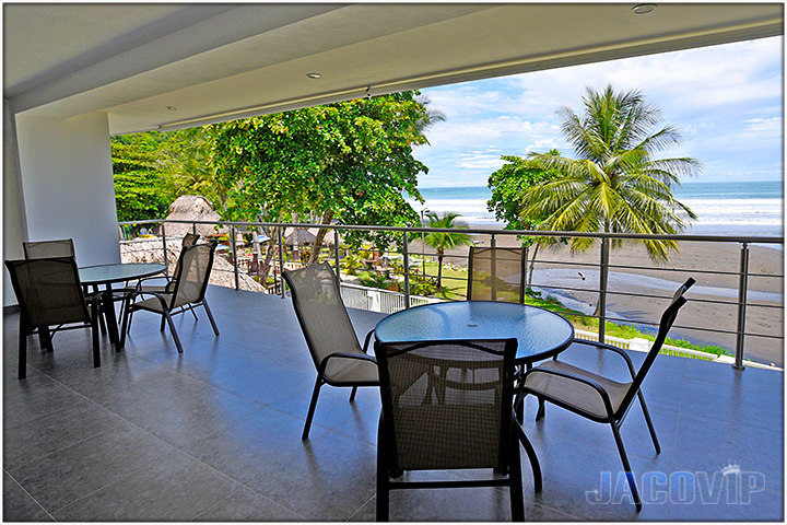 tables and chairs on balcony
