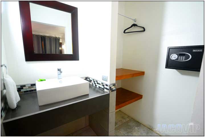 Bathroom with grey counters