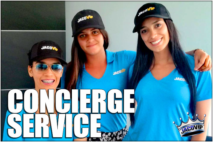 3 Jaco VIP Concierge girls with matching shirts and baseball caps