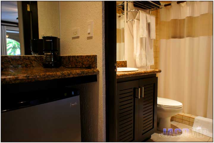 Bathroom sink, shelves and safe box