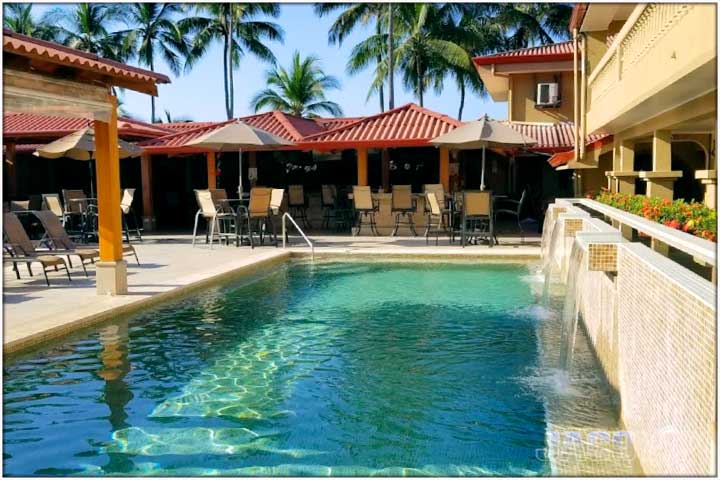 Long view of one of the swimming pools at the Cocal