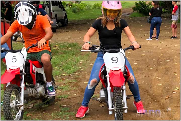 Girl on mini dirt bike in costa rica