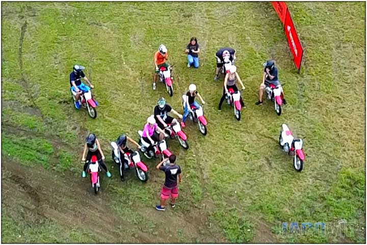 Drone photo of group of people getting ready to race