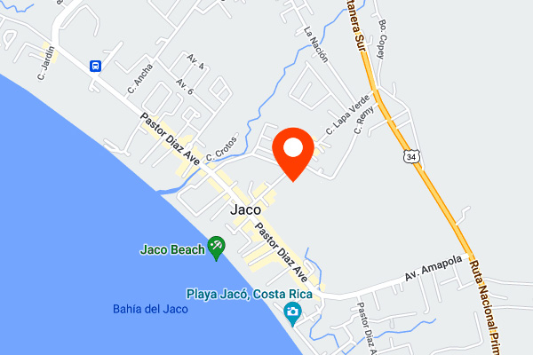 Google Map with pin for Jaco VIP office location