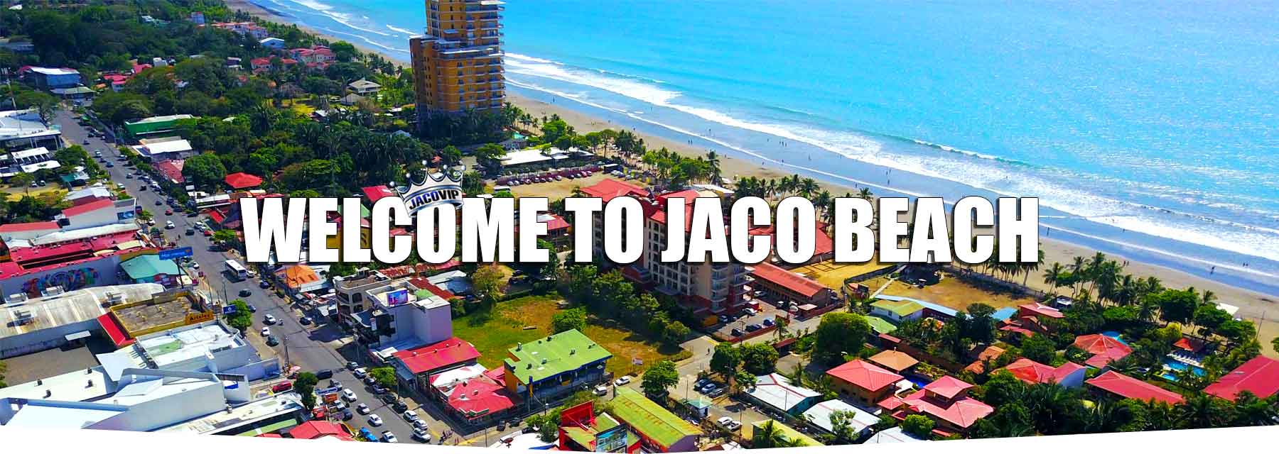 Drone view of Jaco Beach and town center in Costa Rica