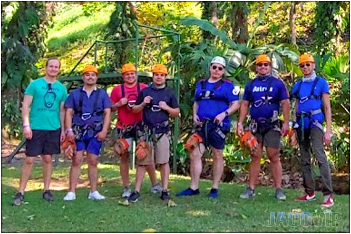 Bachelor party group ready for zipline tour