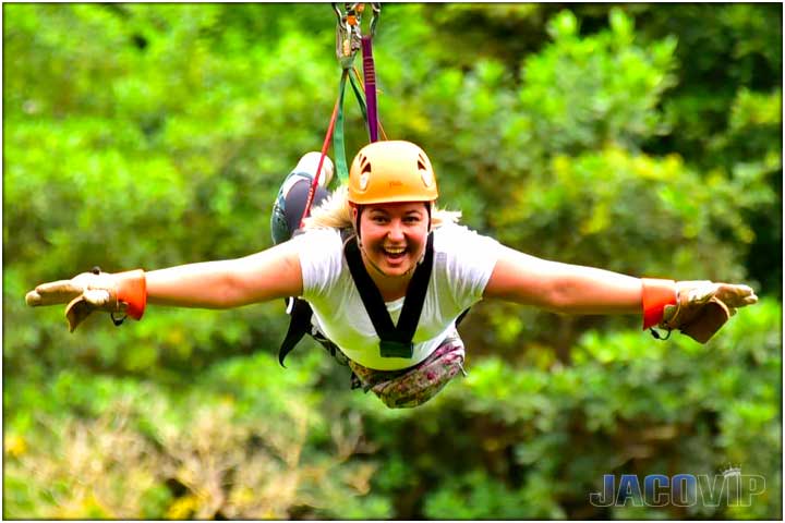 Flying through the jungle on zip line