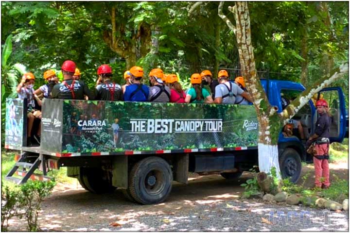 Truck heading up to first platform of zipline tour