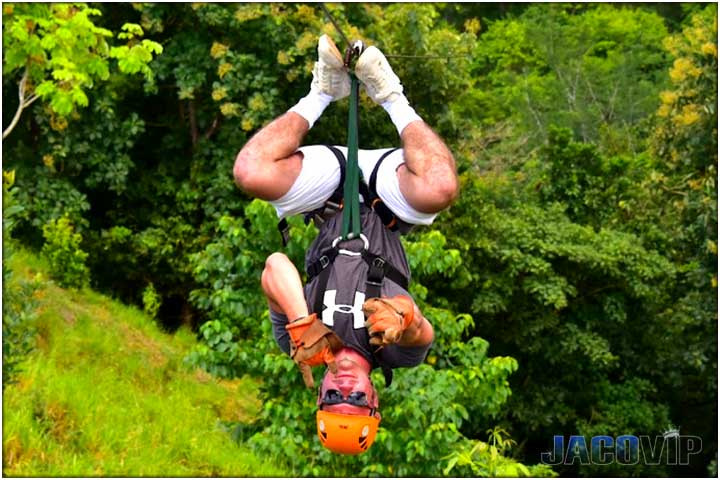 Upside down zip line