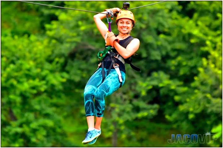 Guest on first zipline in costa rica