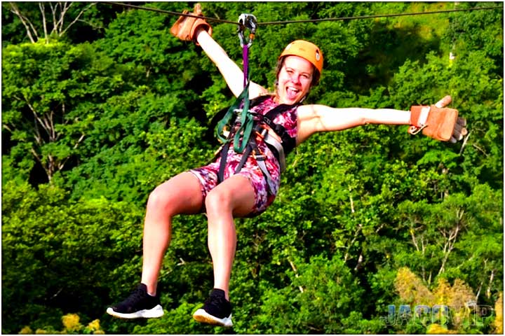 Guest on first zipline in costa rica