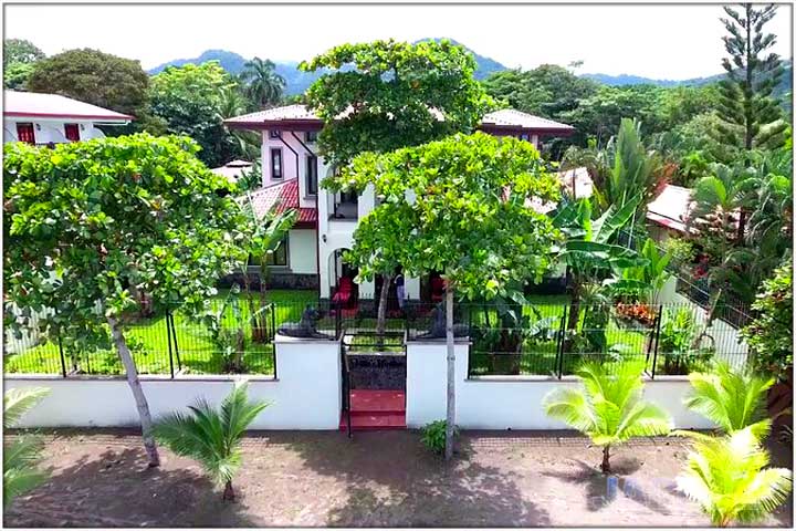 Drone view of Jaco Beach and beachfront villa