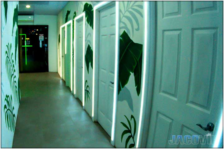 Hallway with LED light doors