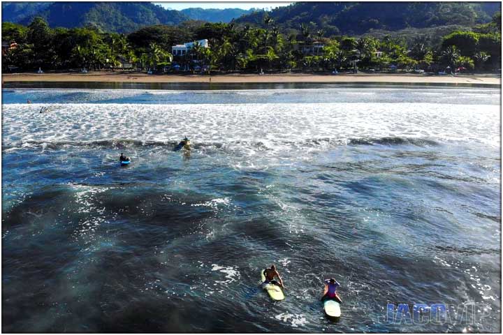 Drone view of beach break at Jaco Beach Costa Rica