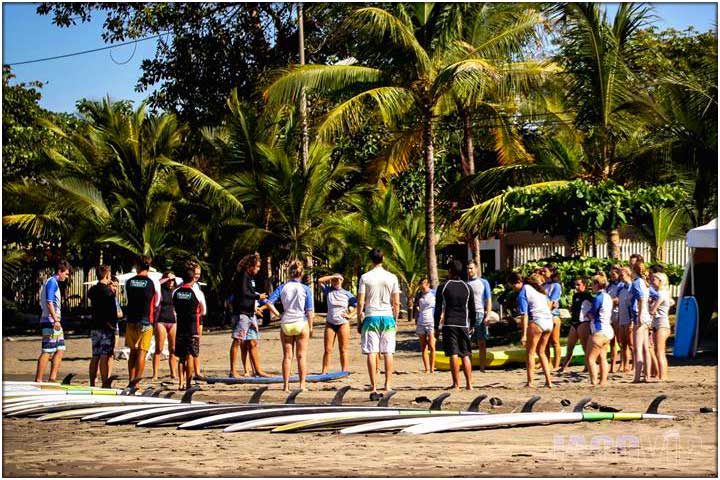 Large group of surf lessons in Jaco Beach Costa Rica