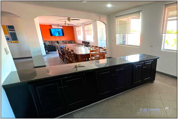 kitchen area with curved island