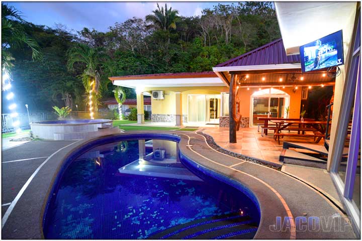 Evening image of pool and jacuzzi