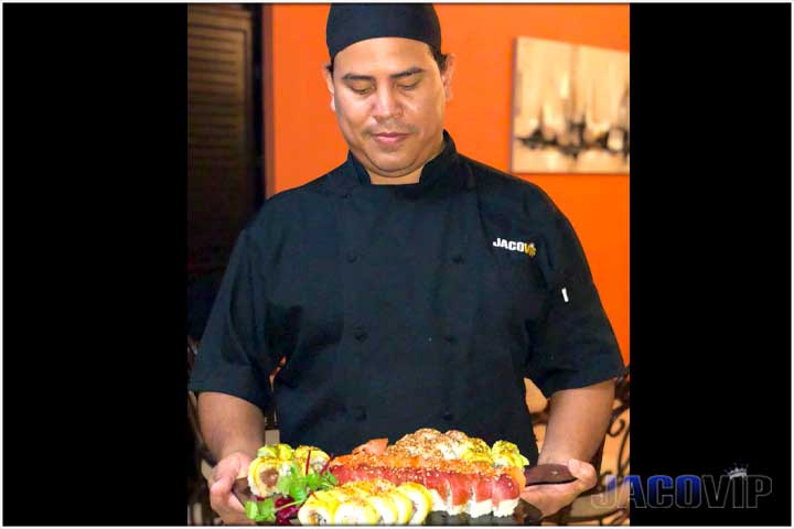 Priavte chef with platter of home made sushi