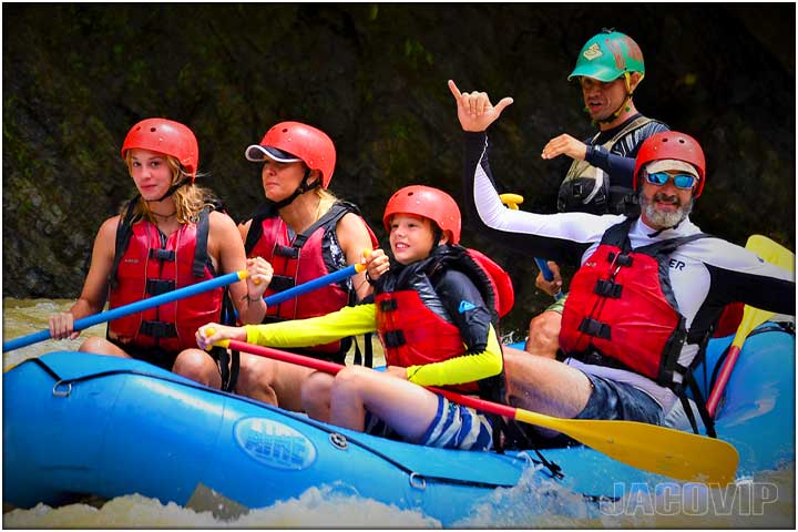 Family group rafting on Naranjo River in Costa Rica