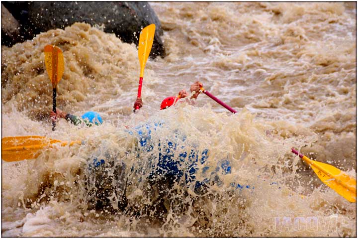 Deep splash during rafting tour