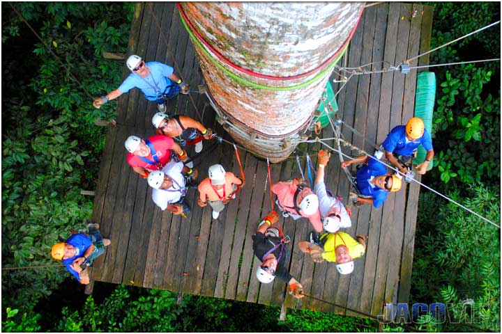 drone view of a guests on zipine platform