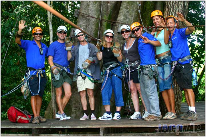 Large group of people on zipline platform